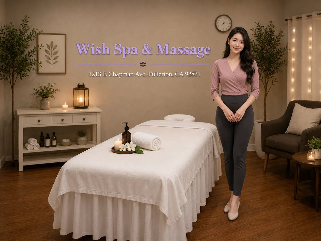 Friendly staff in a private room at Wish Spa & Massage, near Buena Park, CA
