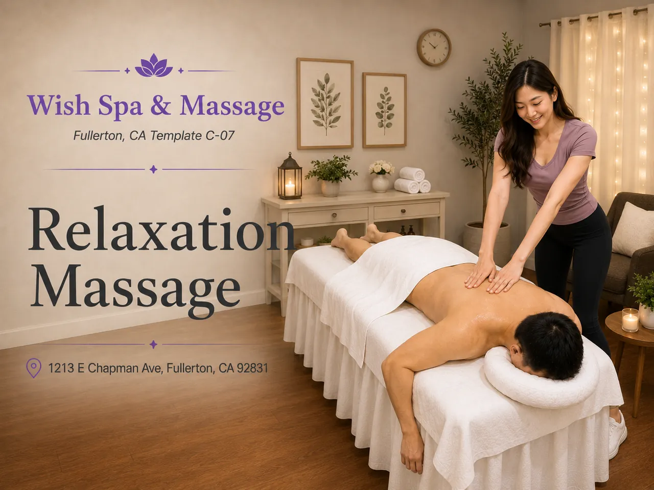 Relaxation Massage in Fullerton, CA at Wish Spa & Massage
